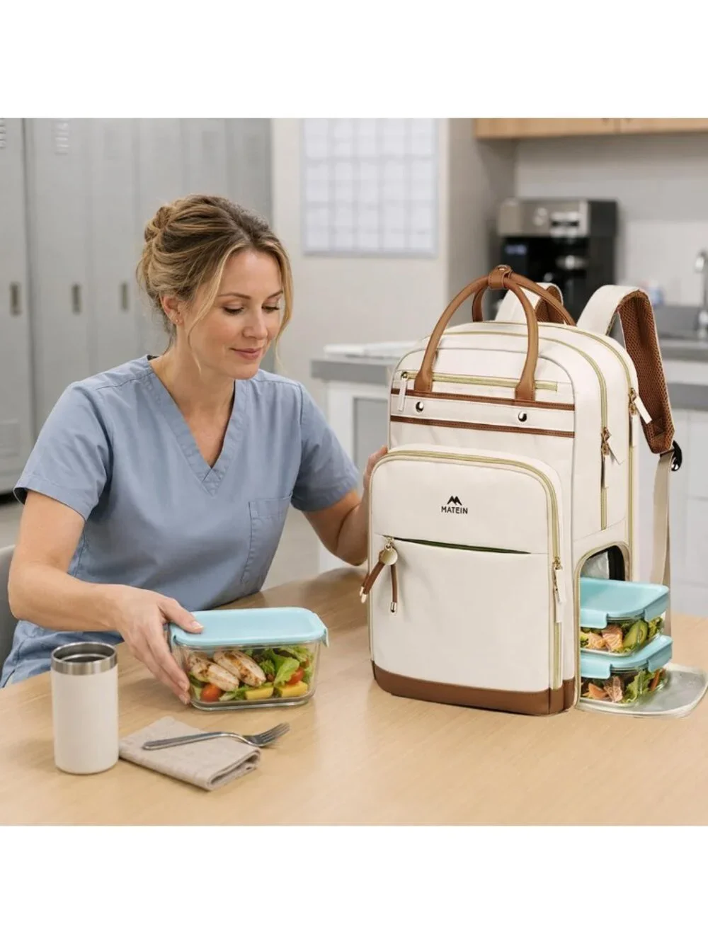 Stylish Teacher Backpack with Lunch Compartment, Fits 15.6